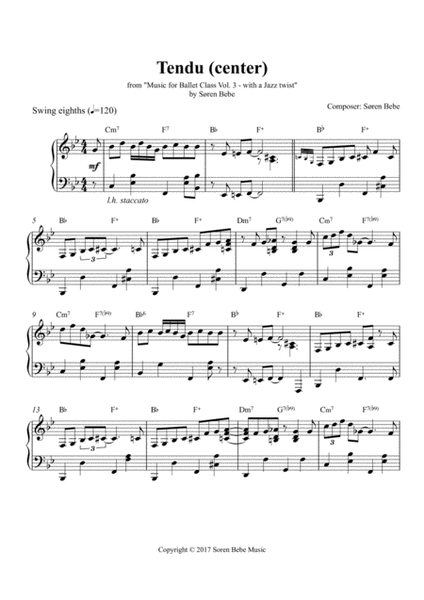 Tendu (center - jazz style) - Sheet Music for Ballet Class - from "Music for Ballet Class Vol.3 - with a Jazz twist" by Søren Bebe image number null