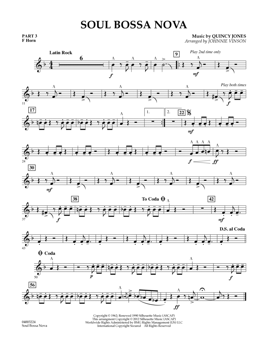 Soul Bossa Nova (arr. Johnnie Vinson) - Pt.3 - F Horn Concert Band scores gallery preview page 1