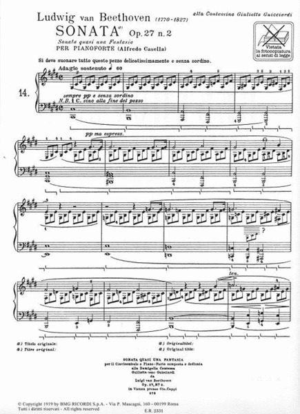 32 Sonate: N. 14 In Do Diesis Min. Op. 27 N. 2