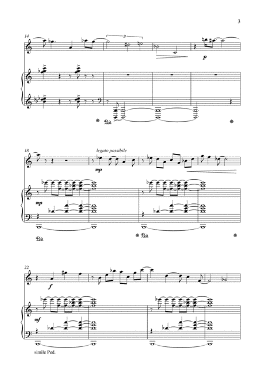 Carso Cooman: Polpis Dreaming (2002) for Eb contrabass saxophone and piano Small Ensemble scores gallery preview page 3