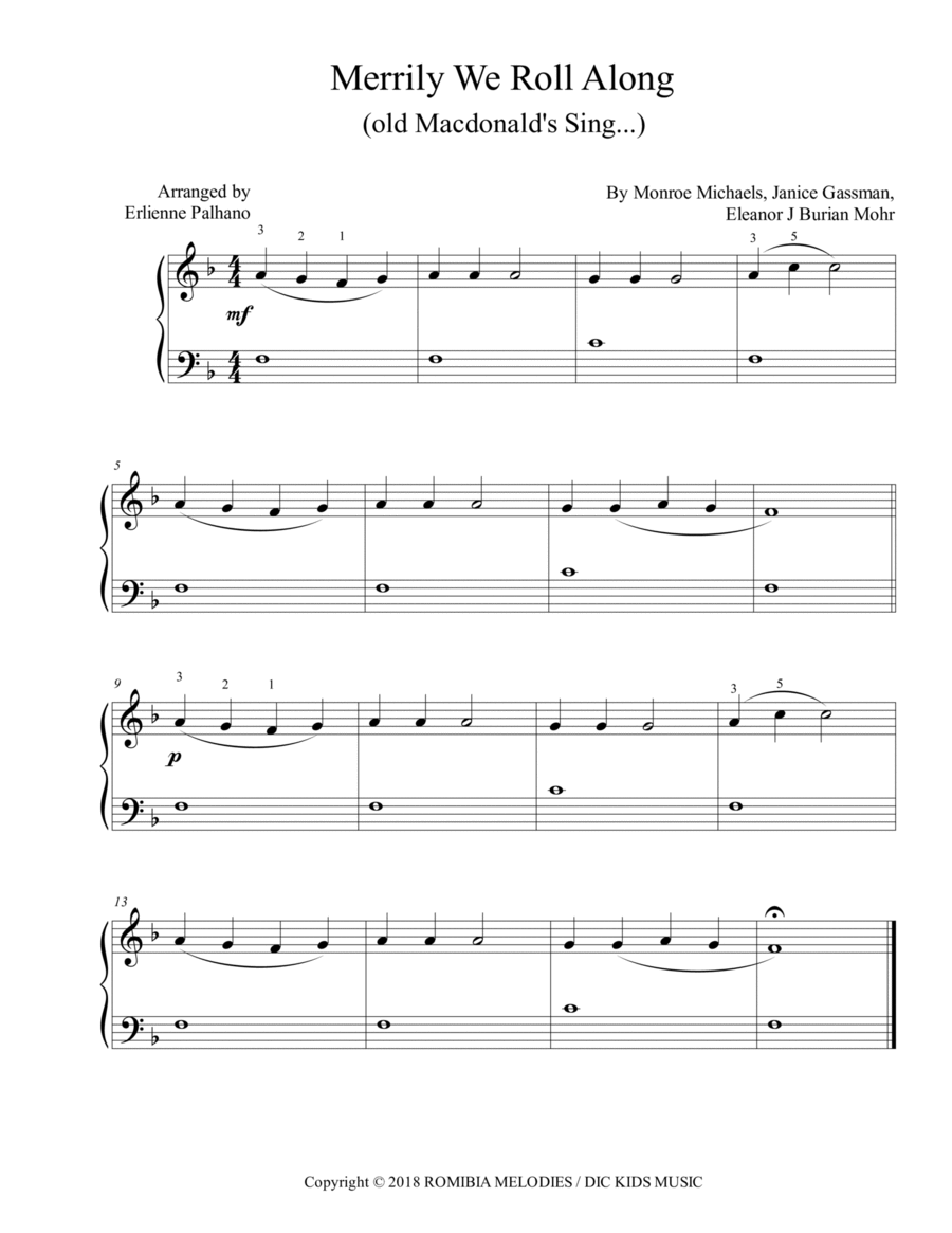 Merrily We Roll Along (old Macdonald's Sing...) Easy Piano scores gallery preview page 1