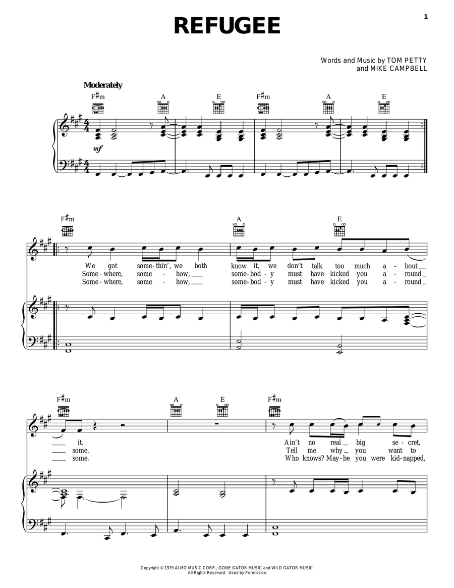 Refugee Piano, Vocal, Guitar scores gallery preview page 1