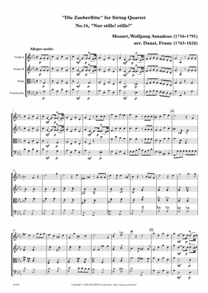"Die Zauberflöte" for String Quartet, No.16, "Nur stille! stille!" image number null