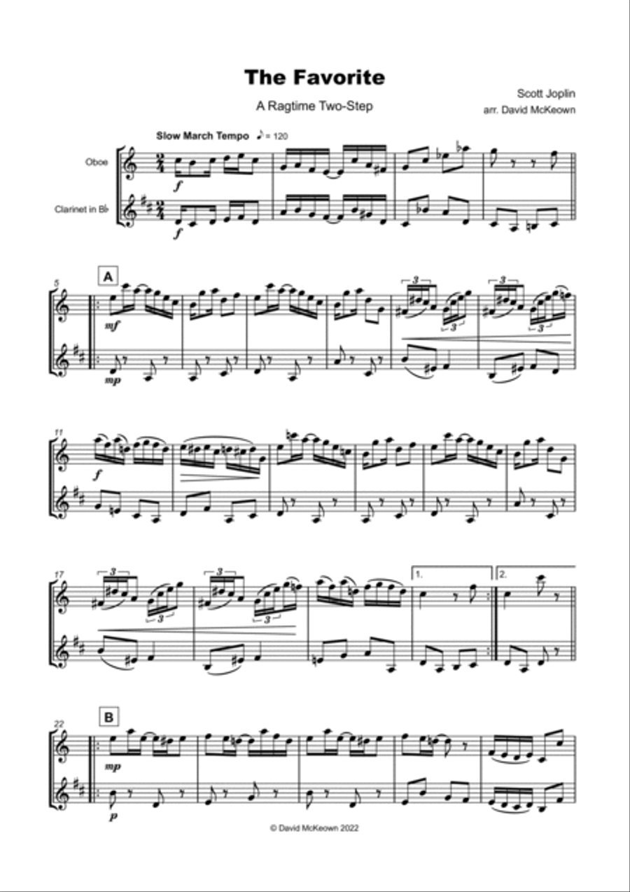 The Favorite, Two-Step Ragtime for Oboe and Clarinet Duet Woodwind Duet scores gallery preview page 2