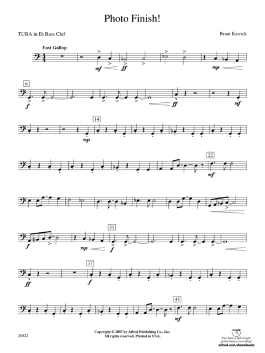 Photo Finish!: (World Part) E-flat Tuba B.C. Concert Band scores gallery preview page 1