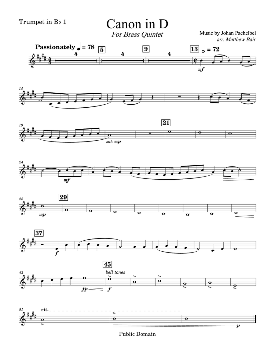 Canon in D Brass Quintet scores gallery preview page 4
