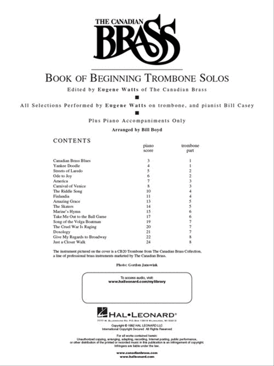 The Canadian Brass Book of Beginning Trombone Solos Piano Accompaniment scores gallery preview page 2