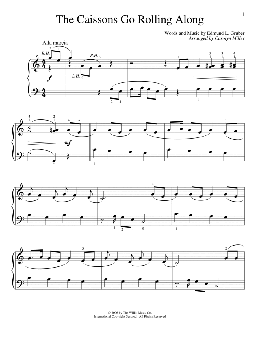 The Caissons Go Rolling Along (arr. Carolyn Miller) Piano Method scores gallery preview page 1