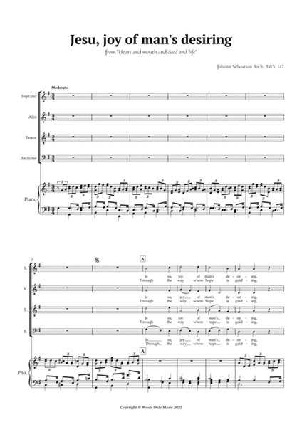Jesu, joy of man's desiring by Bach for Choir SATB and Piano image number null