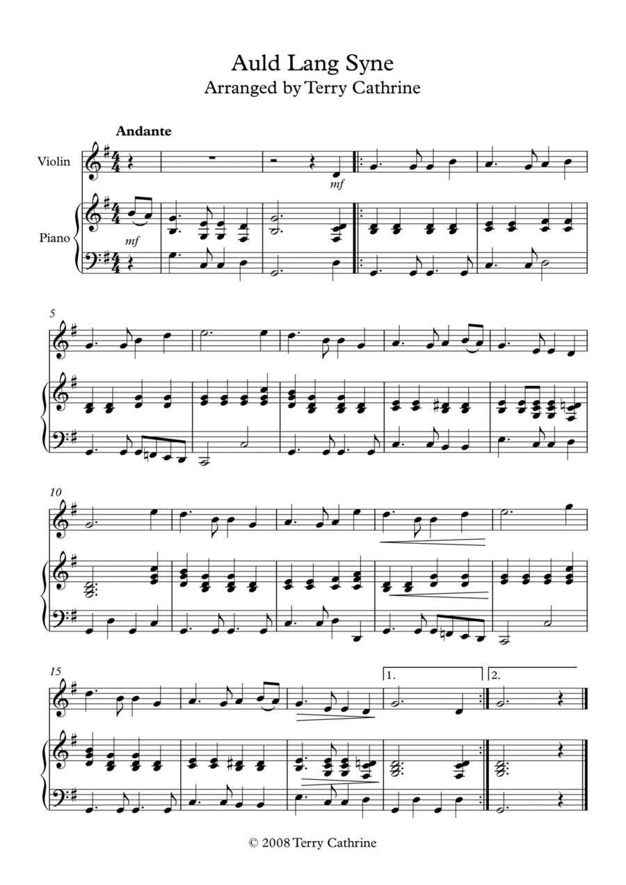 Auld Lang Syne Auld Lang Syne Violin Solo scores gallery preview page 1