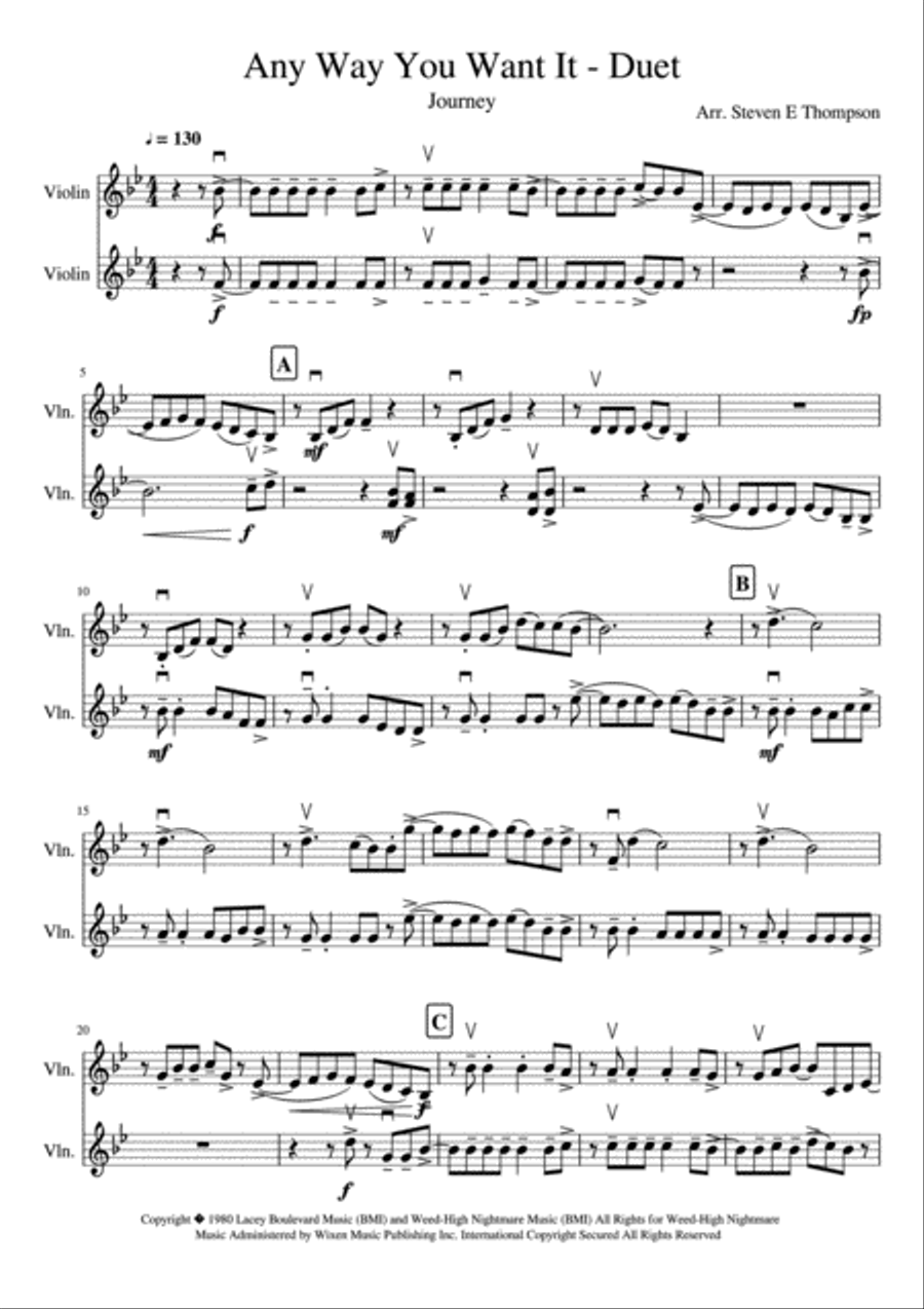 Any Way You Want It Any Way You Want It String Duet scores gallery preview page 1