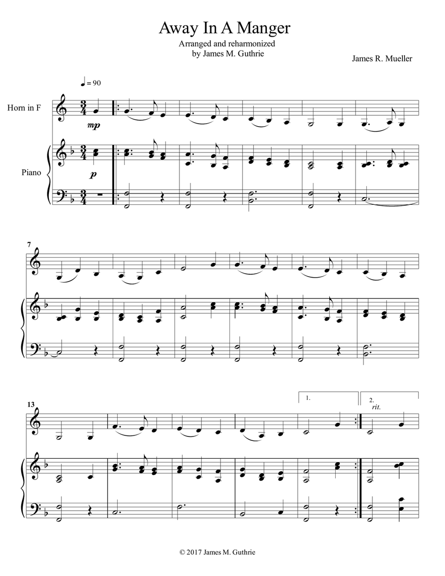 Away In A Manger: for French Horn & Piano Horn scores gallery preview page 1