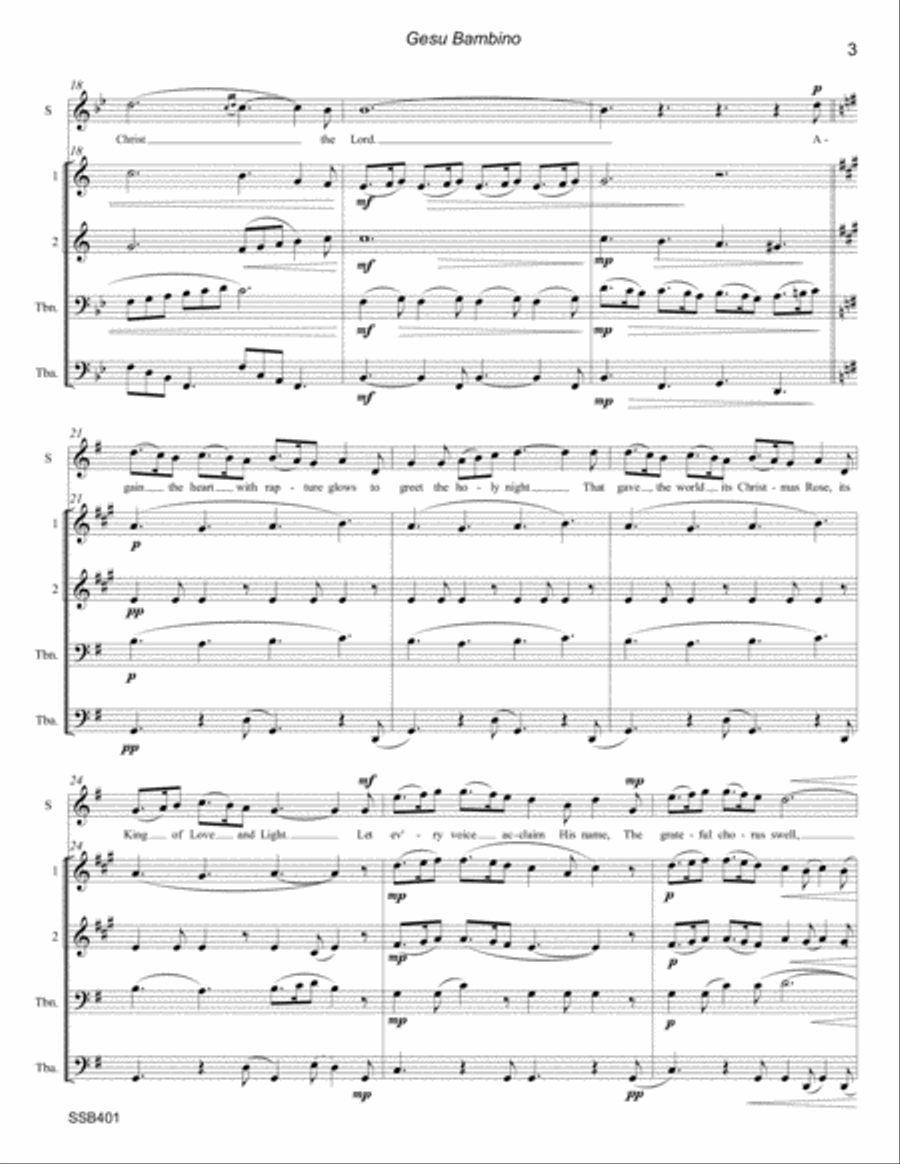 GESU BAMBINO - SOPRANO SOLO with BRASS QUARTET Small Ensemble scores gallery preview page 3