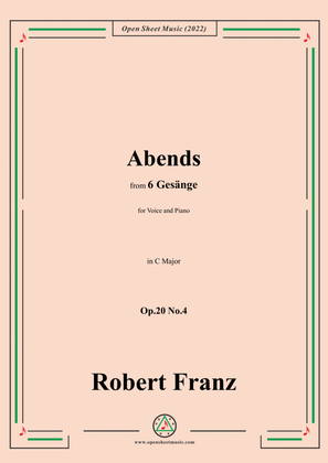 Book cover for Franz-Abends,in C Major,Op.20 No.4,for Voice and Piano