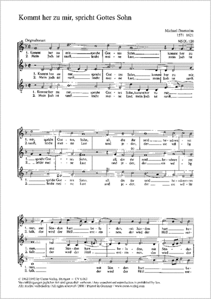 Kommt her zu mir by Michael Praetorius Choir - Sheet Music