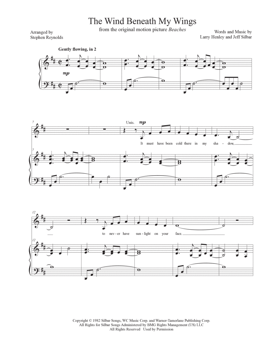 The Wind Beneath My Wings SSA scores gallery preview page 1
