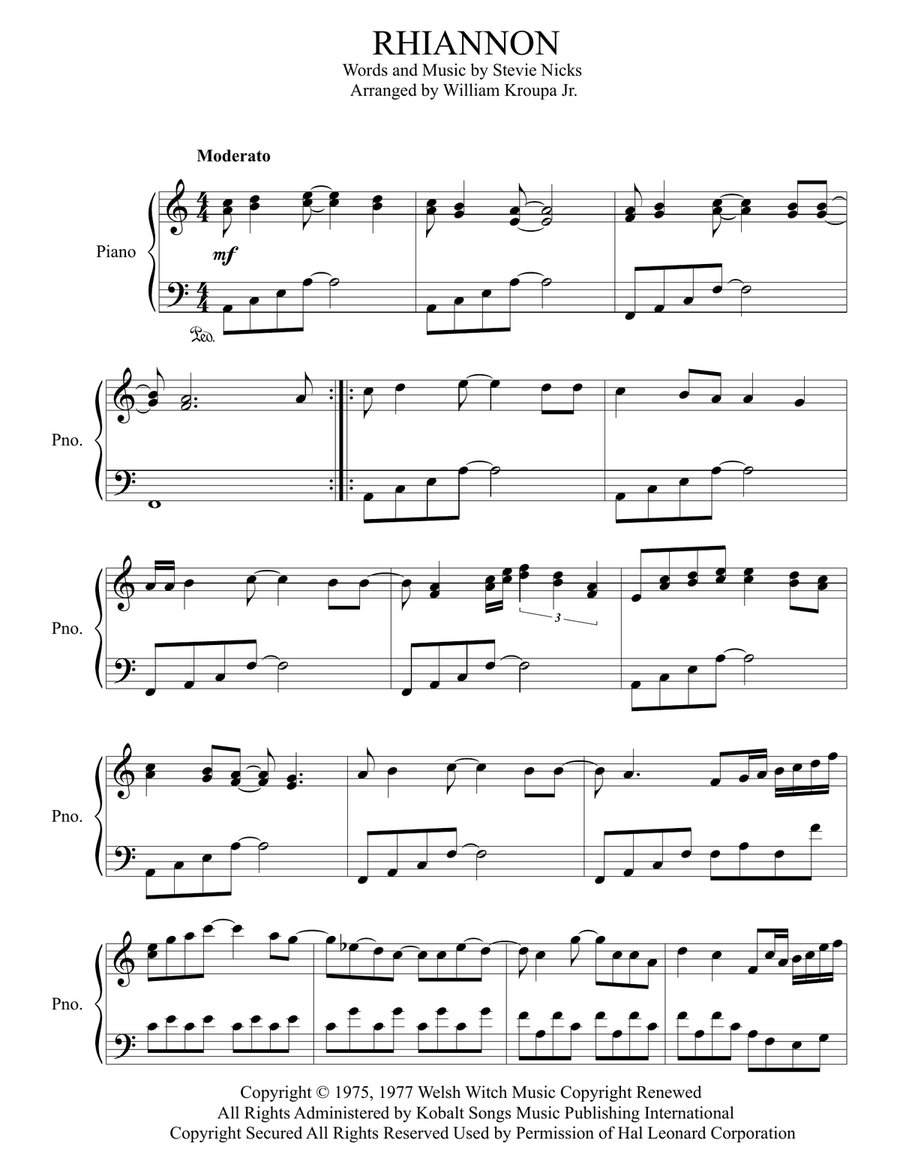 Rhiannon Rhiannon Piano Solo scores gallery preview page 1