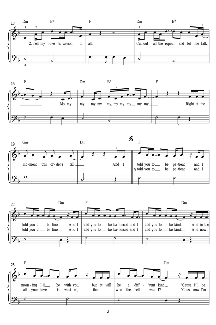 Skinny Love Easy Piano scores gallery preview page 2