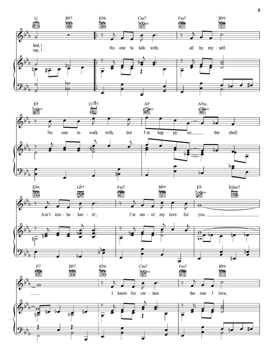 Ain't Misbehavin' Piano, Vocal, Guitar scores gallery preview page 3
