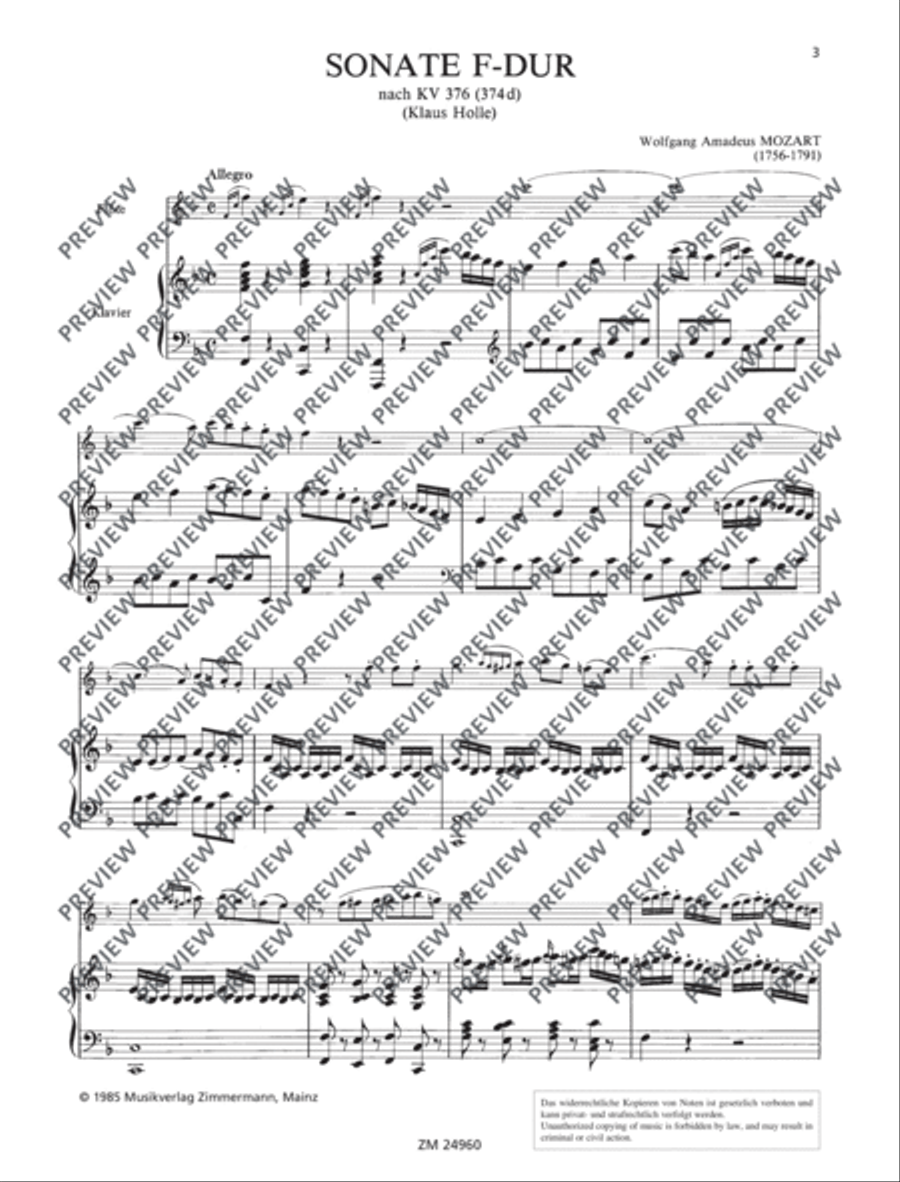 Sonata F major KV 376 (374d)