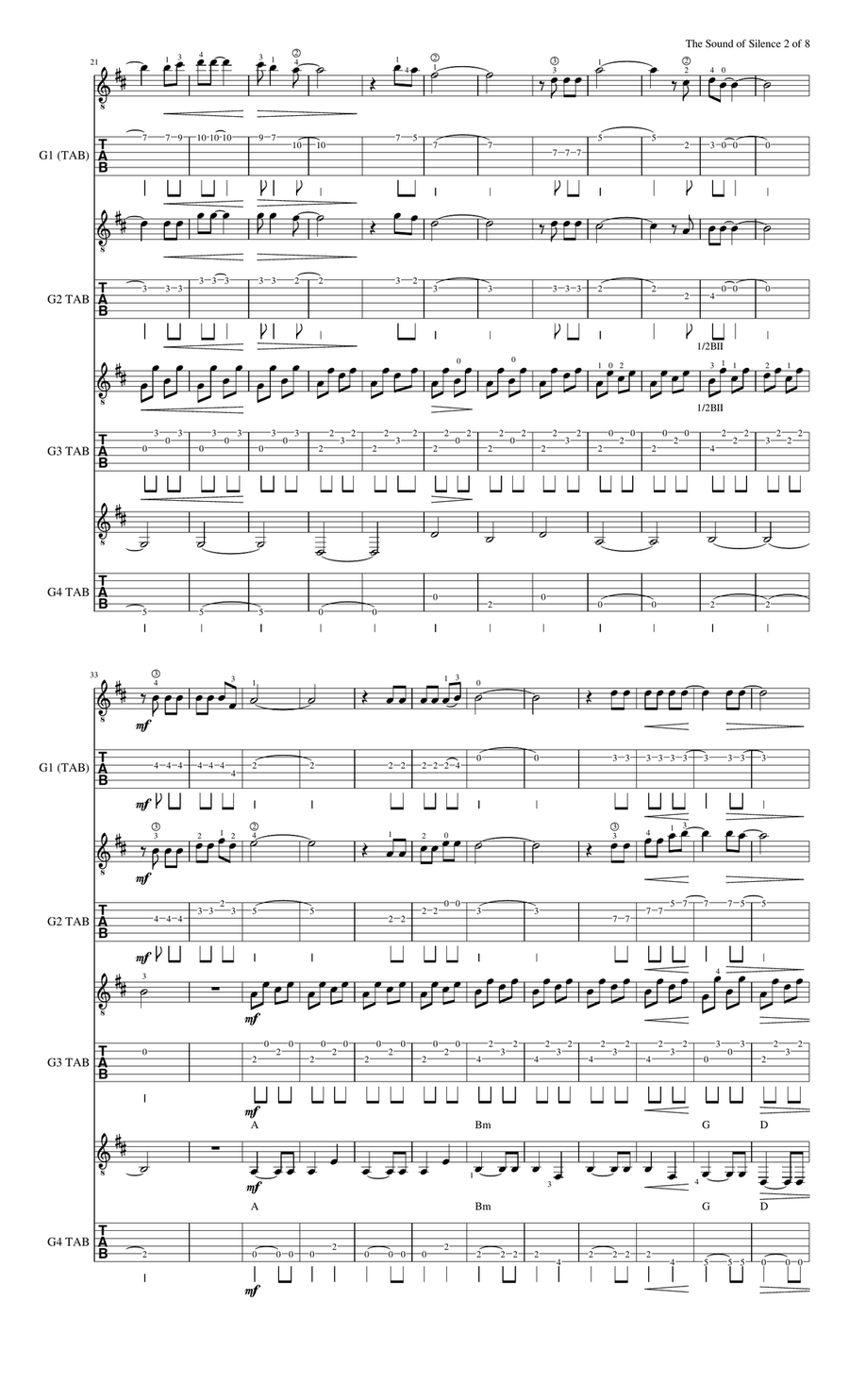 The Sound Of Silence Guitar Ensemble scores gallery preview page 2