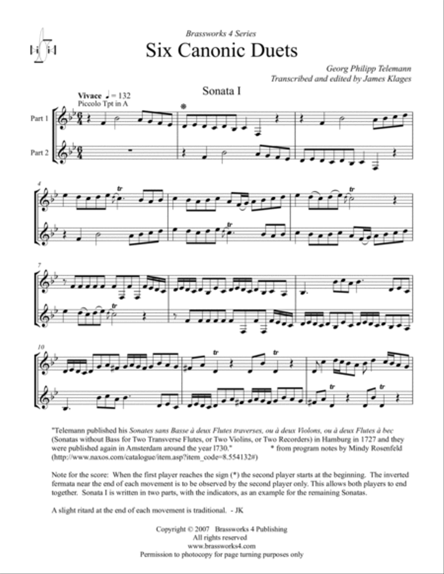 6 Canonic Duets Piccolo Trumpet scores gallery preview page 2