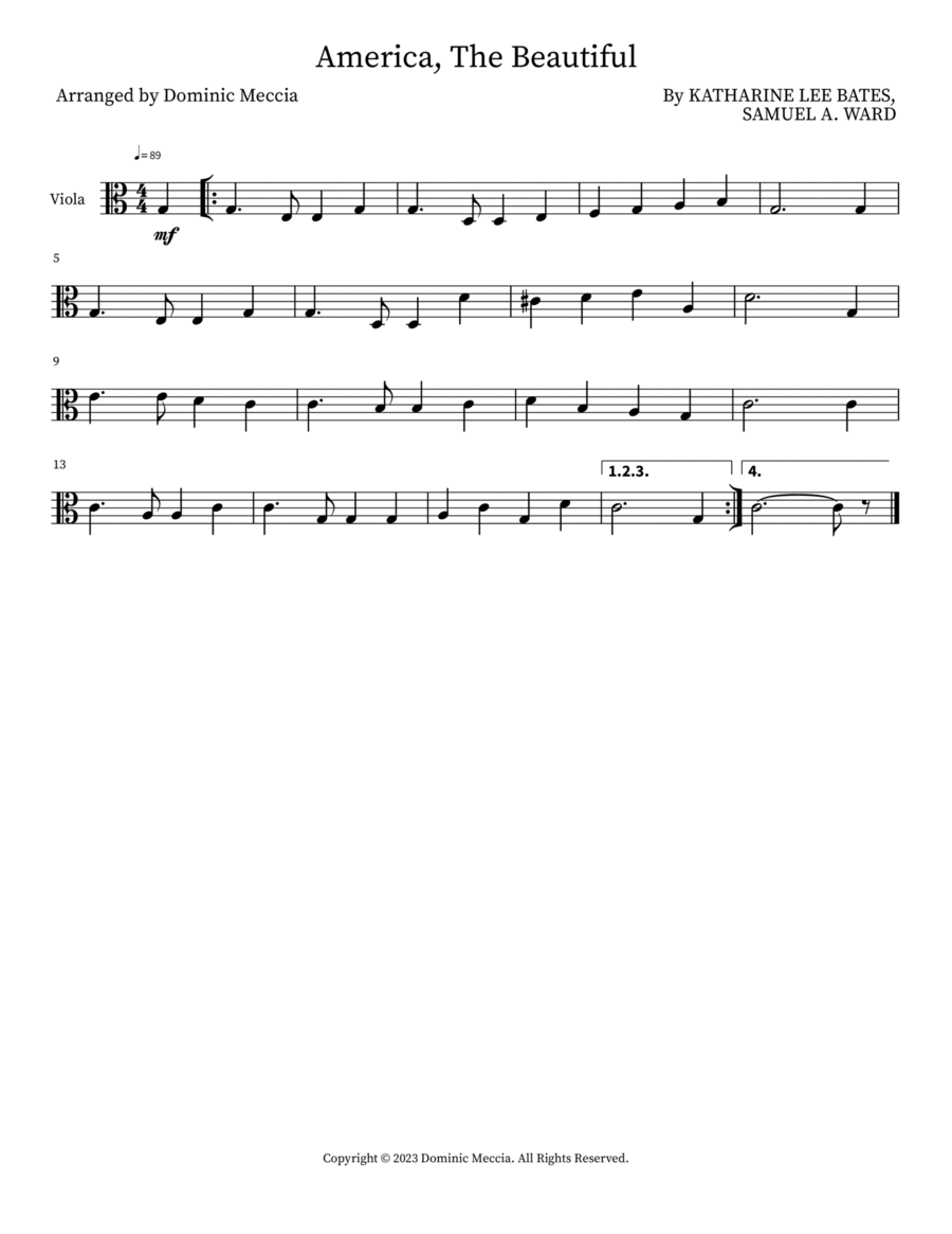 America, The Beautiful Viola Solo scores gallery preview page 1