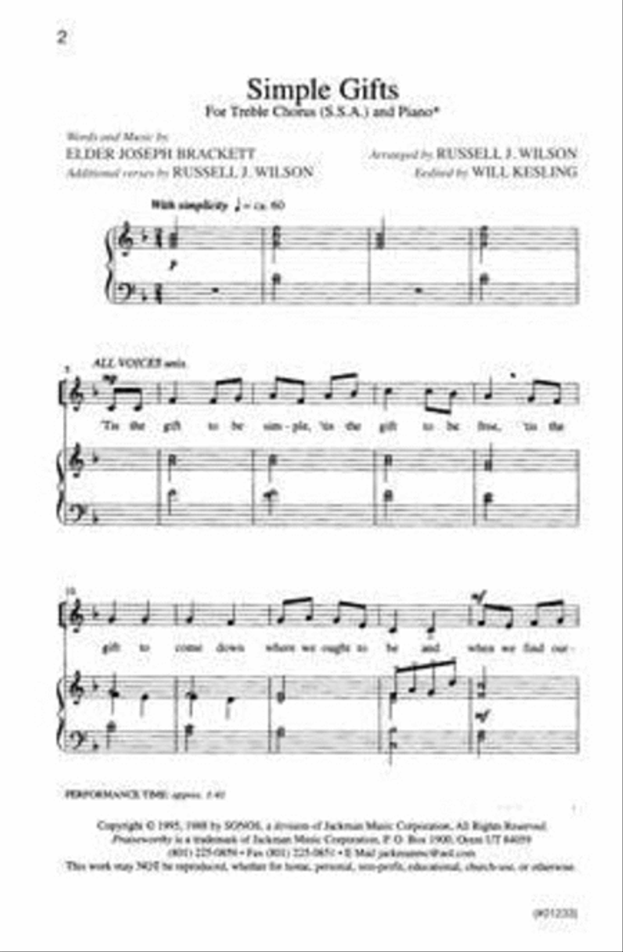 Simple Gifts - SSA Simple Gifts - SSA SSA scores gallery preview page 2