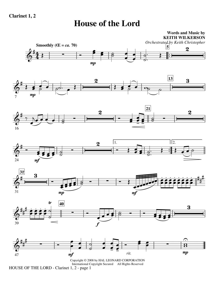 House Of The Lord - Bb Clarinet 1,2 Choir scores gallery preview page 1