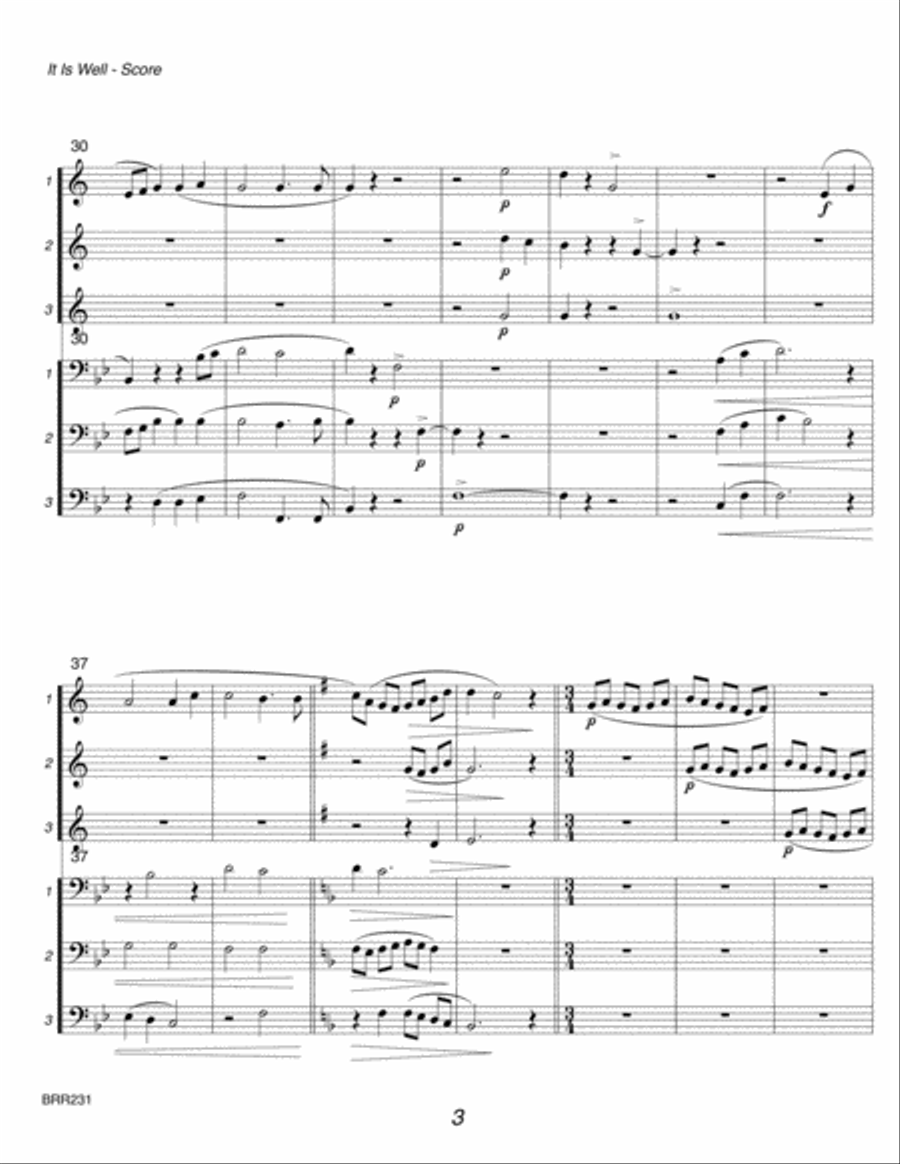 IT IS WELL WITH MY SOUL - 3 TRUMPETS and 3 TROMBONES (unaccompanied) Brass Ensemble scores gallery preview page 3