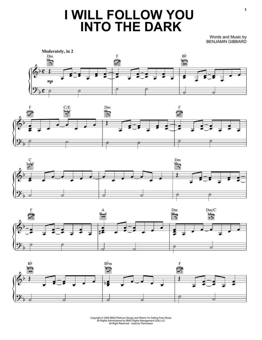 I Will Follow You Into The Dark Acoustic Guitar scores gallery preview page 1