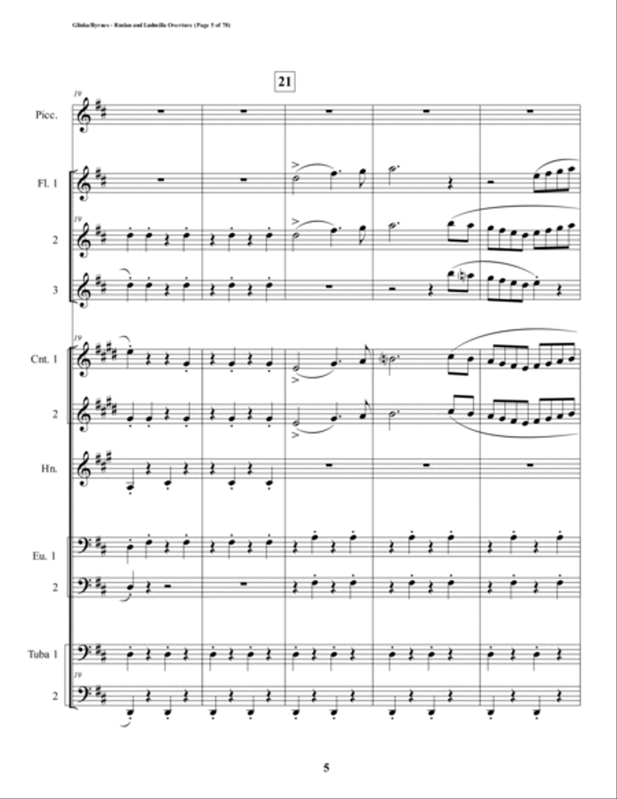 Ruslan & Ludmilla Overture (Brass Septet + Piccolo & 3 Flutes) Piccolo scores gallery preview page 5