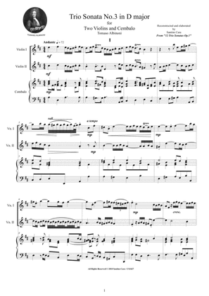 Book cover for Albinoni - Trio Sonata No.3 in D major Op.1 for Two Violins and Cembalo or Piano