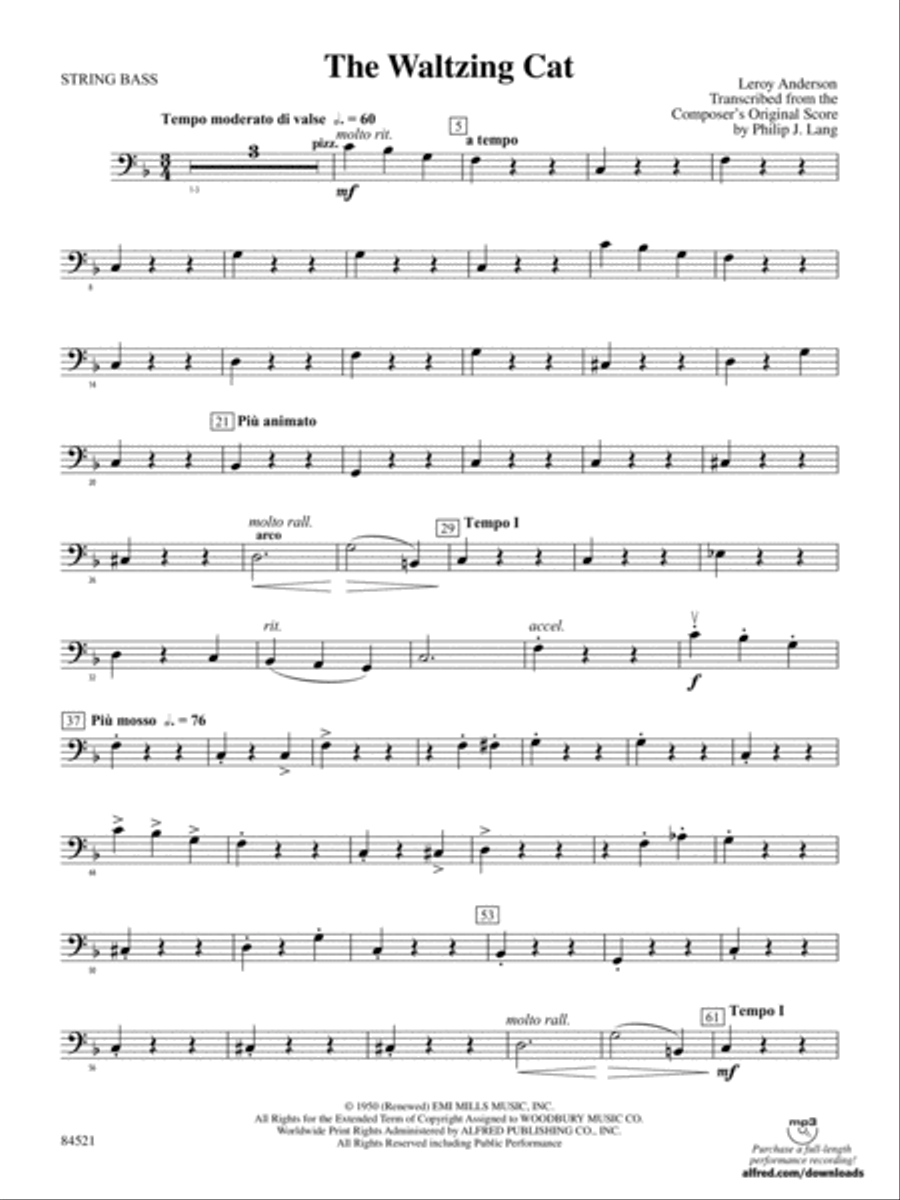 The Waltzing Cat: String Bass Concert Band scores gallery preview page 1