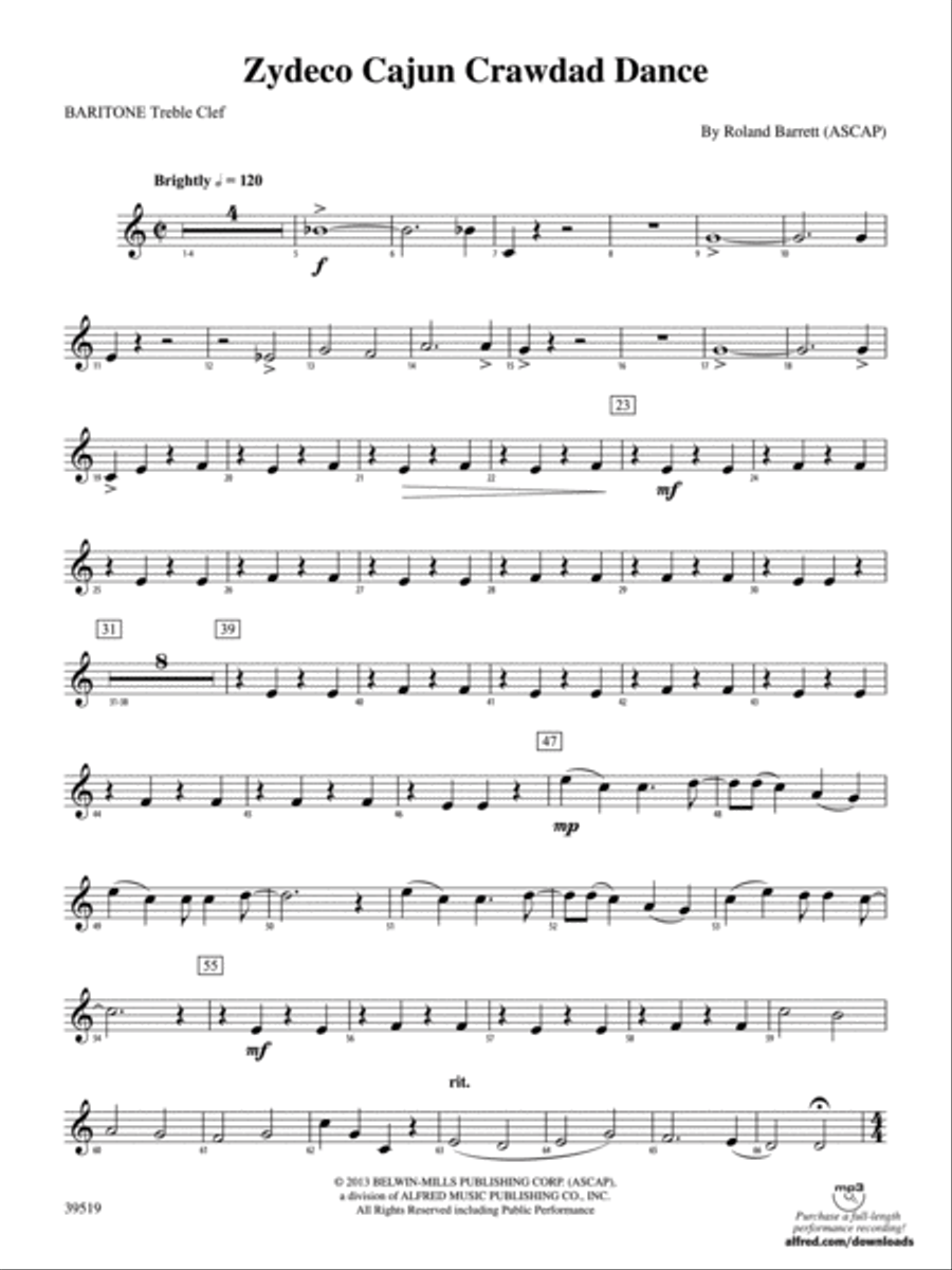 Zydeco Cajun Crawdad Dance: Baritone T.C. Concert Band scores gallery preview page 1