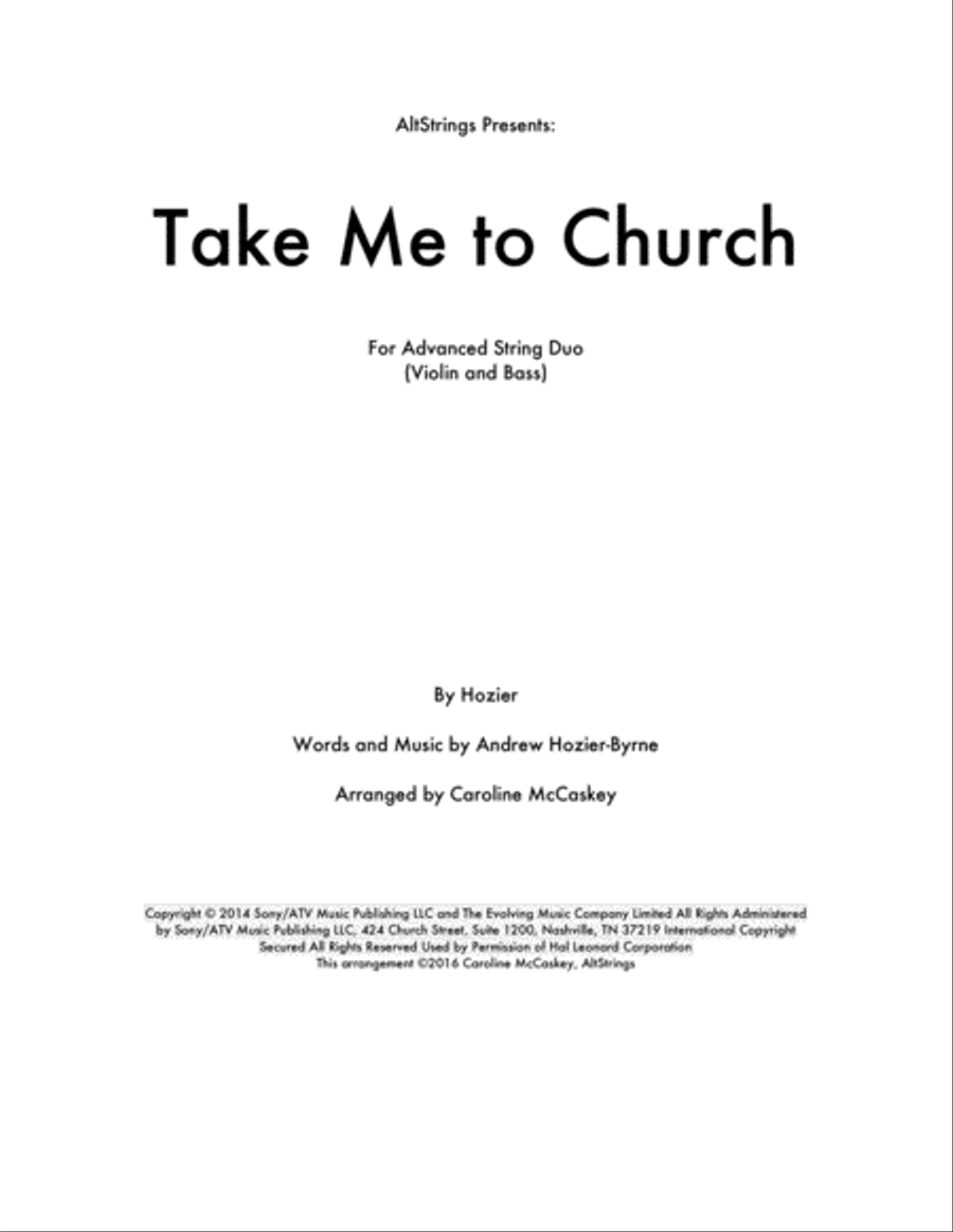 Take Me To Church Take Me To Church String Duet scores gallery preview page 1