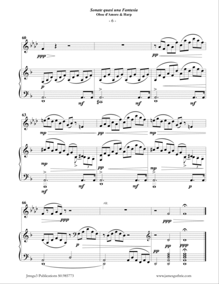 Beethoven: Adagio from the Moonlight Sonata for Oboe d'Amore & Harp Harp scores gallery preview page 6