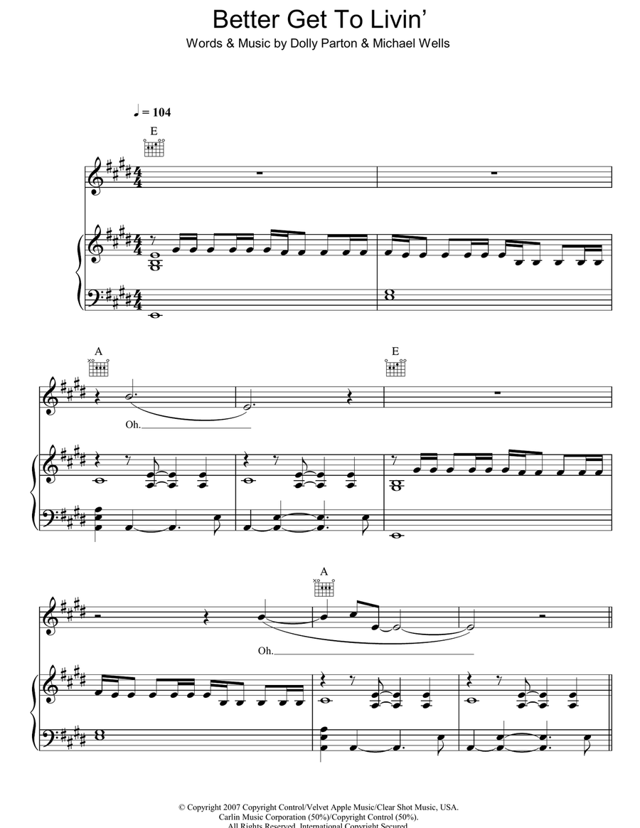 Better Get To Livin' Piano, Vocal, Guitar scores gallery preview page 1