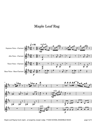 Book cover for Maple Leaf Rag by Scott Joplin for Clarinet Quartet in School