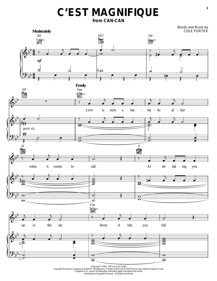 C'est Magnifique Piano, Vocal, Guitar scores gallery preview page 1