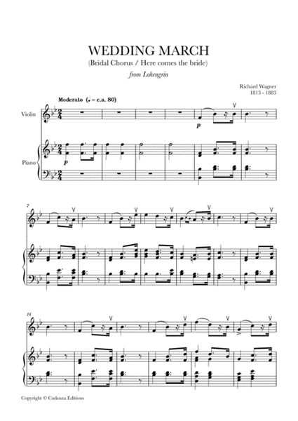 Wedding March (Bridal Chorus - Here comes the Bride) for Violin and Piano image number null