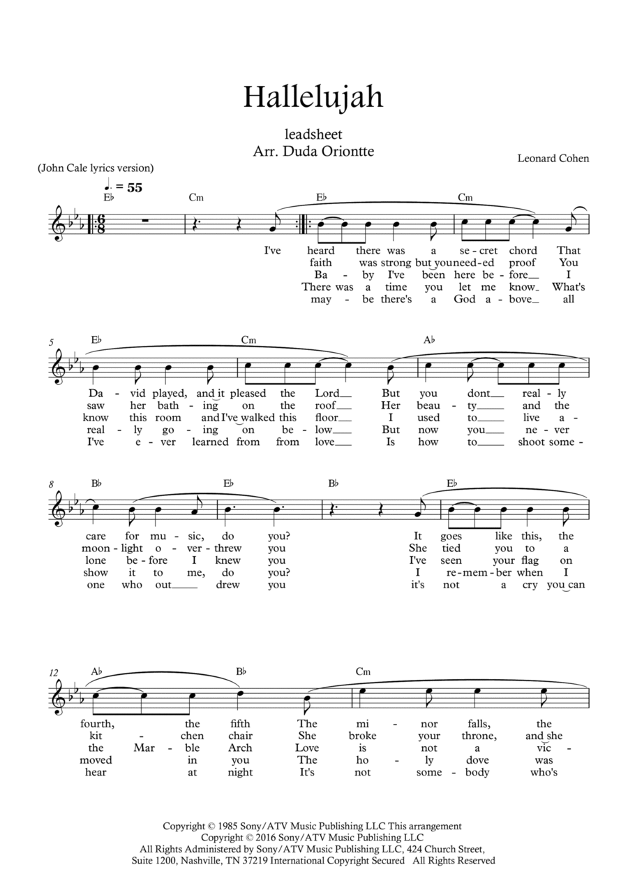 Hallelujah Easy Piano scores gallery preview page 1