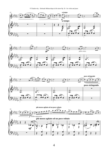 Serenade Melancolique by Pyotr Ilyich Tchaikovsky, transcription for violin and piano