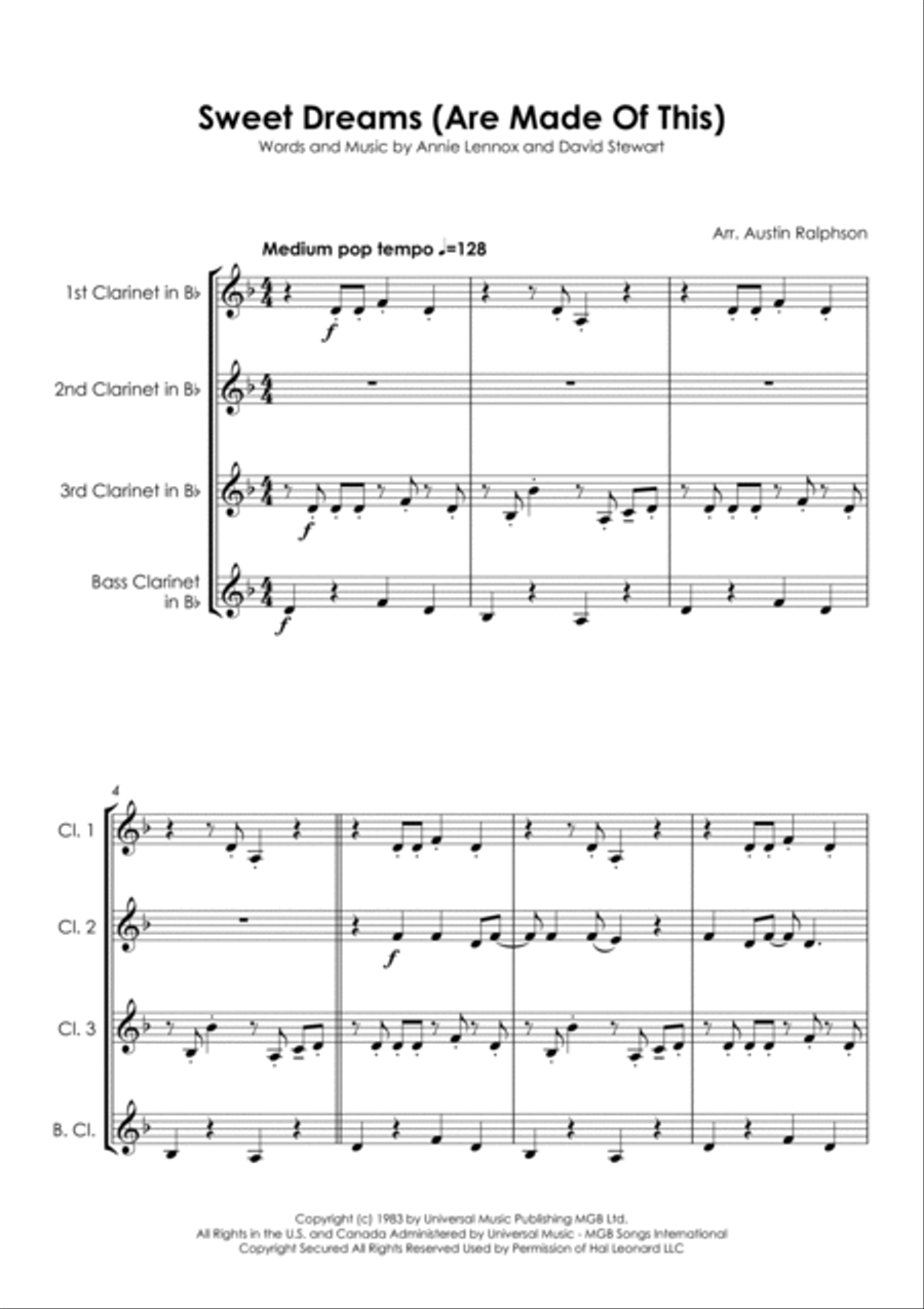 Sweet Dreams (are Made Of This) Clarinet Quartet scores gallery preview page 5