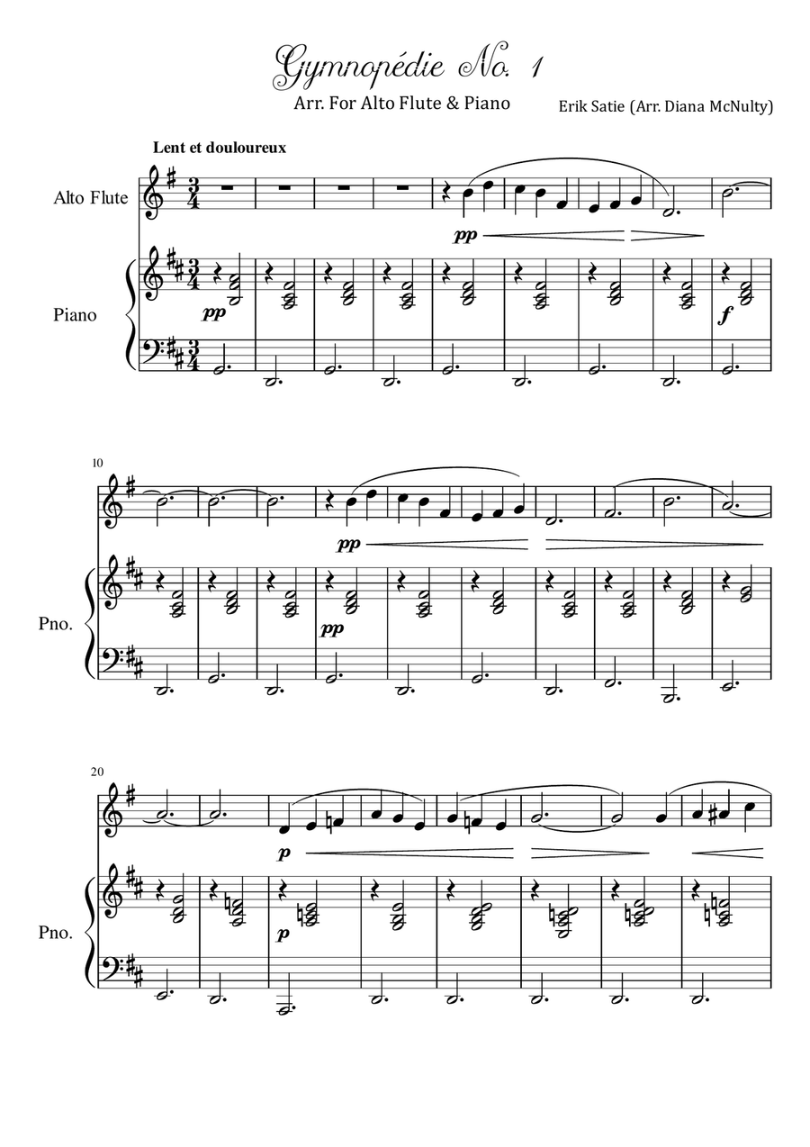 Gymnopédie No. 1 for Alto Flute & Piano Flute Solo scores gallery preview page 3