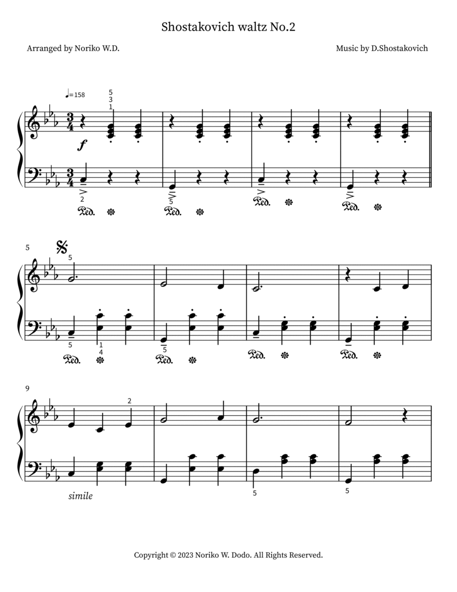 Shostakovich waltz No.2 Piano Solo scores gallery preview page 1