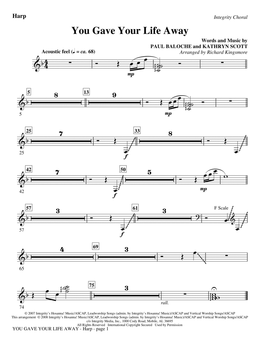 You Gave Your Life Away - Harp Choir scores gallery preview page 1