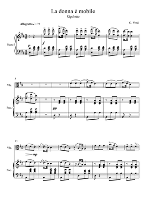 Giuseppe Verdi - La donna e mobile (Rigoletto) Viola Solo - D Key