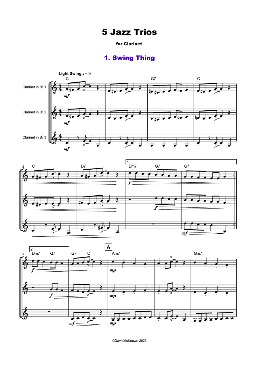 5 Jazz Trios for Clarinet Woodwind Ensemble scores gallery preview page 2