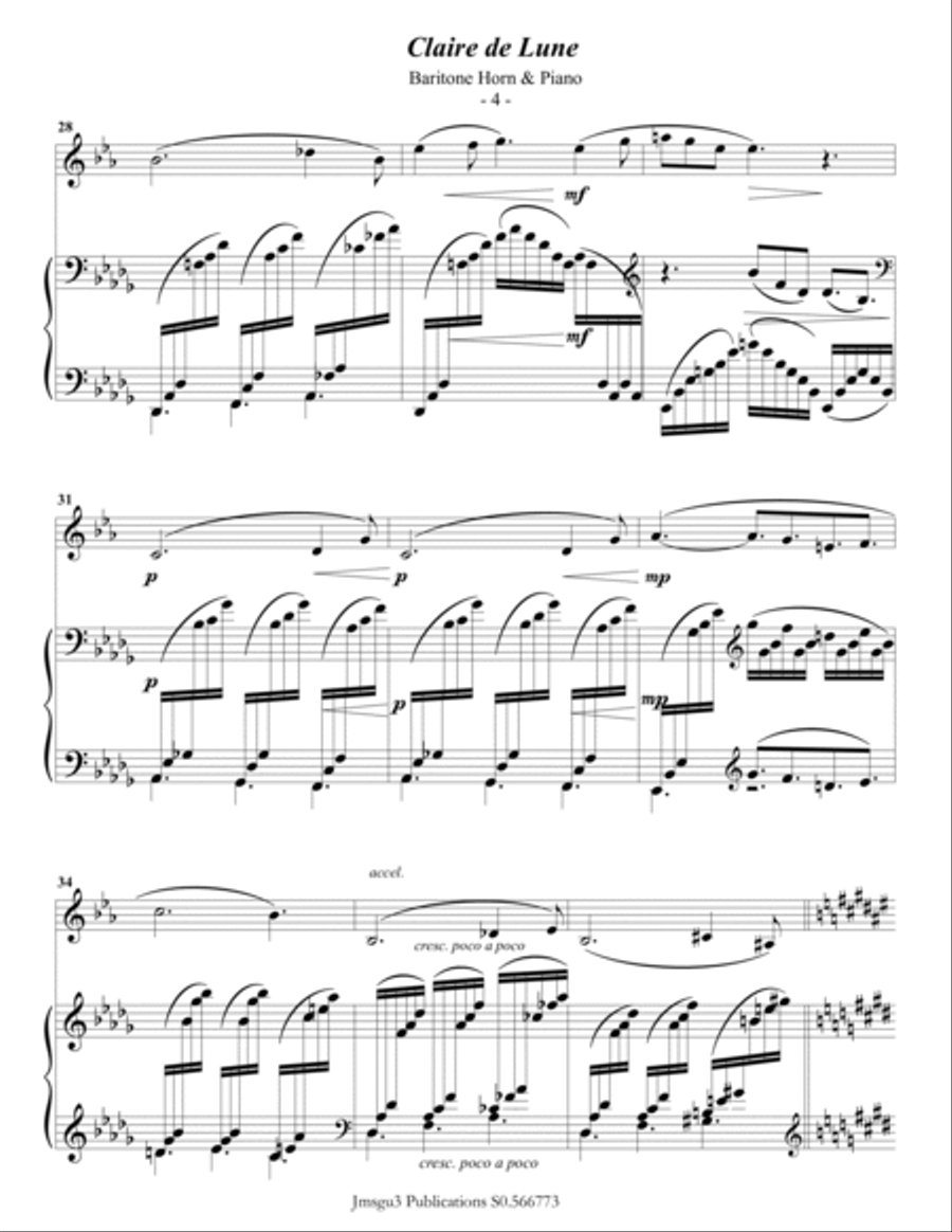 Debussy: Claire de Lune for Baritone Horn & Piano Baritone Horn scores gallery preview page 4